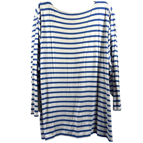 Talbots Women's Top Plus 3X Blue White Mixed Striped 3/4 Sleeve Pullover Stretch - Picture 2 of 7